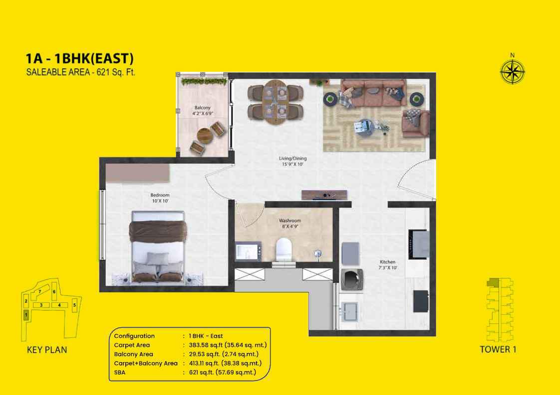 1 BHK Floor Plan 2
